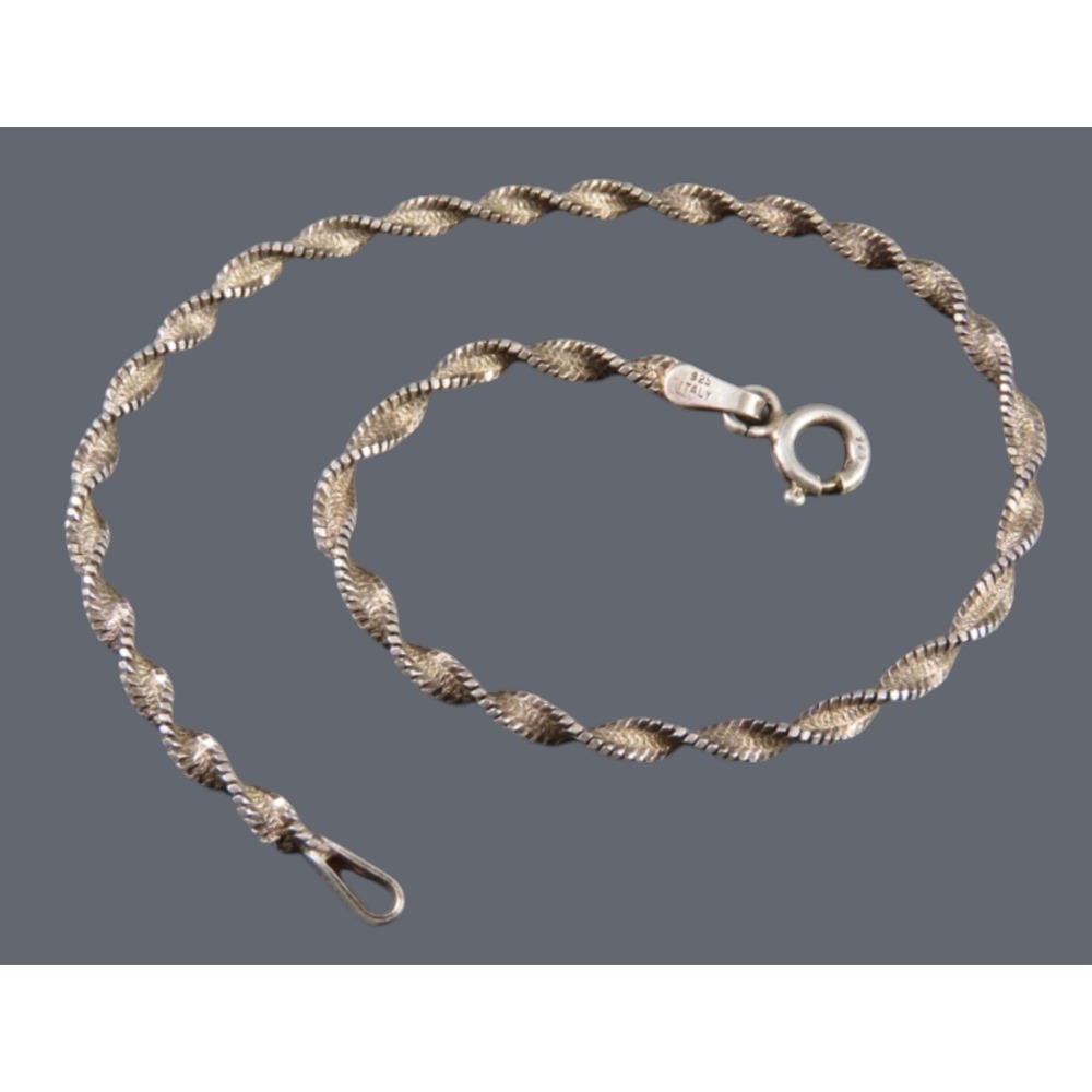 FAS STERLING SILVER Twisted Herringbone Chain Bracelet DIAMOND CUT 7" Long